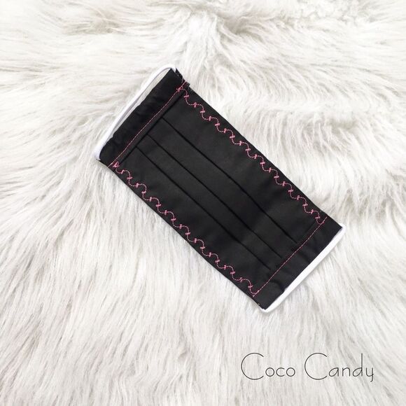 🆕Embroidered Pink Bow Black Fabric Reusable Face Mask - Picture 3 of 6